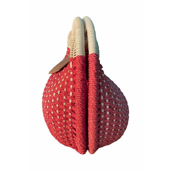 NEW CAP ZONE women's crochet rattan circle beach bag in red - Picture 2 of 3